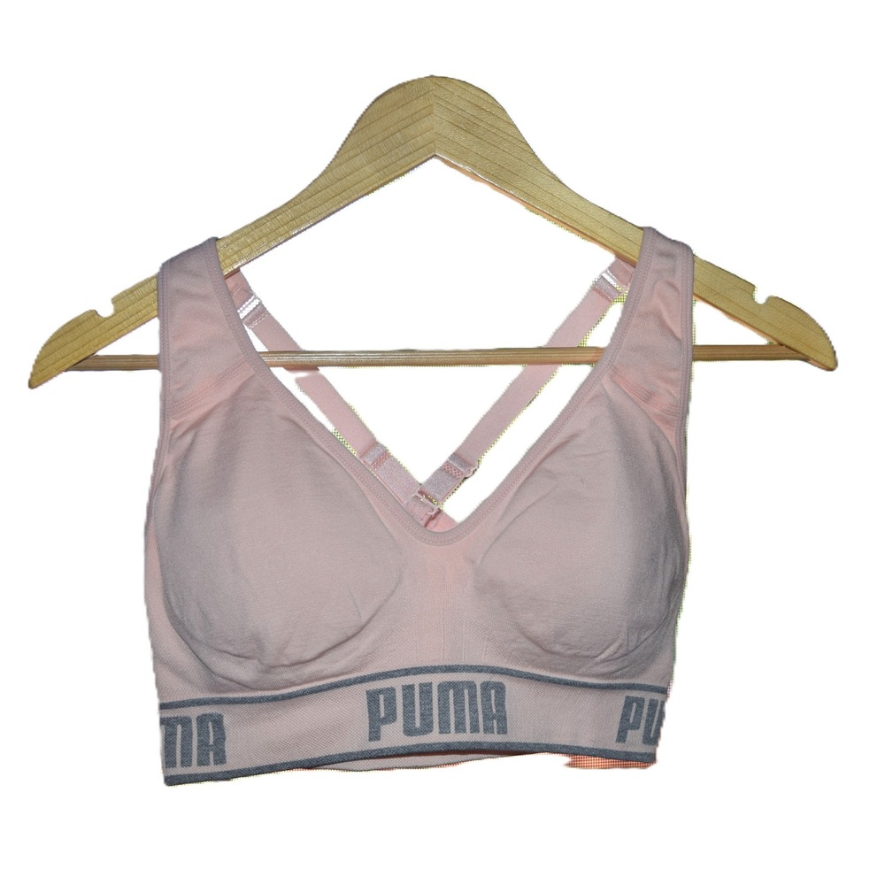 Puma Sports Bra Women Medium Peach Pink Good Seamless Logo Band Strappy